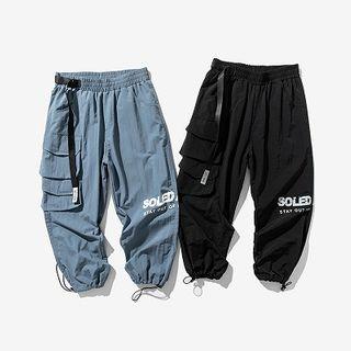 Lettering Drawstring-cuff Cargo Pants