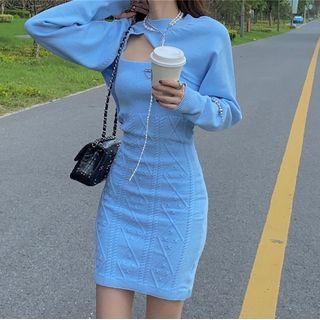 Strappy Knit Sheath Dress / Shrug
