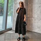Tie-neck Plain Tiered Maxi Dress