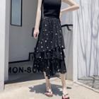 Star Print Midi Layered Skirt Black - One Size