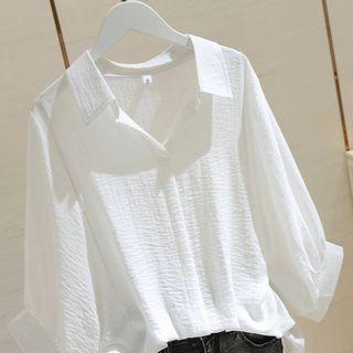 Batwing-sleeve V-neck Plain Shirt