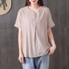 Short-sleeve Striped Linen Blouse