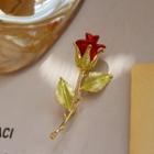 Rose Alloy Brooch Red & Gold - One Size