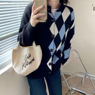 Argyle Print Cardigan Black - One Size