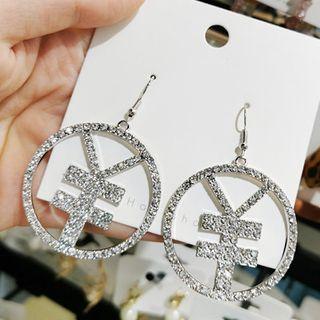 Rhinestone Money Sign Dangle Earring 1 Pair - As Shown In Figure - One Size