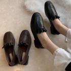 Faux Leather Ruffled Low Heel Loafers