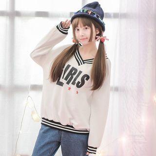 Lettering V-neck Pullover