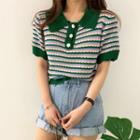 Short-sleeve Knit Polo Shirt Green - One Size