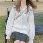 Cable-knit V-neck Sweater / Straight-fit Skirt