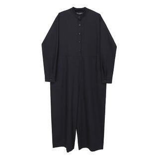 Long-sleeve Wide-leg Jumpsuit Black - One Size