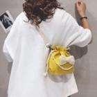 Faux Pearl Bow Drawstring Bucket Bag