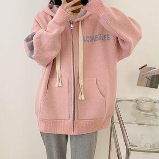 Lettering Hooded Zip-up Cardigan