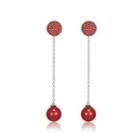 Sterling Silver Simple Fashion Geometric Bead Tassel Earrings With Red Cubic Zircon Silver - One Size