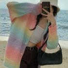 Rainbow Cardigan Pink & Light Yellow & Light Blue & Light Purple - One Size