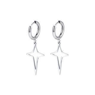 Simple Personality Hollow Cross Star Circle 316l Stainless Steel Stud Earrings Silver - One Size