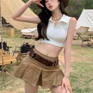 Set: Sleeveless Crop Top + Pleated Skirt