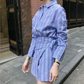 Wrap-front Stripe Shirtdress