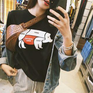 Set: Short-sleeve Printed T-shirt + Plaid Harem Pants
