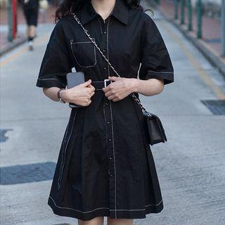 Contrast Stitching Short-sleeve Shirtdress