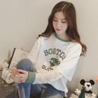 Mock Two-piece Long-sleeve Lace Panel T-shirt