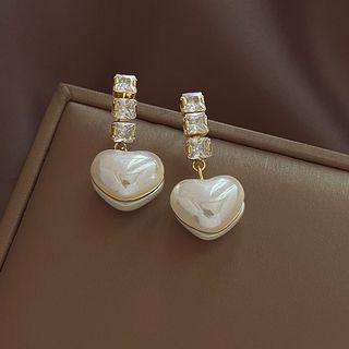 Heart Faux Pearl Rhinestone Alloy Dangle Earring 1 Pair - Faux Pearl - White - One Size