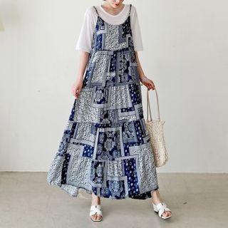 Paisley Tiered Maxi Overall Dress