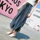 Printed Lace Panel Wide-leg Pants / Cold-shoulder Knit Top / Set