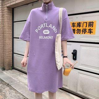Loose-fit Short-sleeve Lettering Polo Dress
