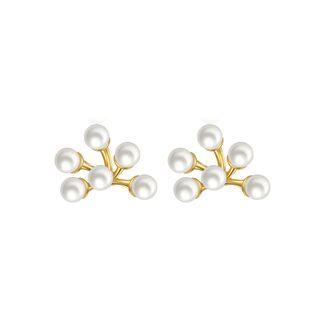 Sterling Silver Plated Gold Fashion Elegant Floral Fashion Pearl Stud Earrings Golden - One Size