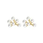 Sterling Silver Plated Gold Fashion Elegant Floral Fashion Pearl Stud Earrings Golden - One Size