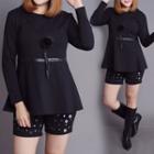 Set: Plain Long Sleeve Peplum Top + Sequined Shorts