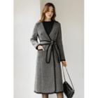 Collarless Faux-fur Lined Long Coat With Sash