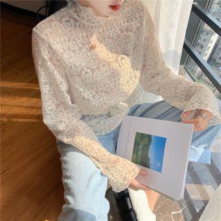 Stand-collar Lace Top / Plain Sweater