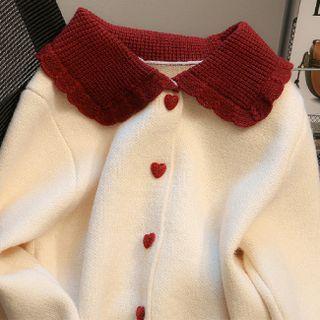Collar Two-tone Cardigan Off-white - One Size