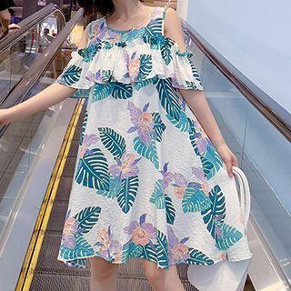 Cold Shoulder Leaf Print Dress
