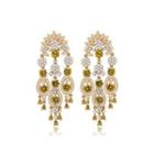Elegant Vintage Plated Gold Geometric Pattern Tassel Earrings With Yellow Cubic Zirconia Silver - One Size