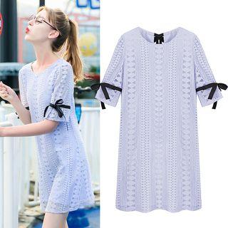Short-sleeve Tie-cuff Lace Dress