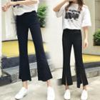 Elasticized-waist Slit Boot-cut Pants