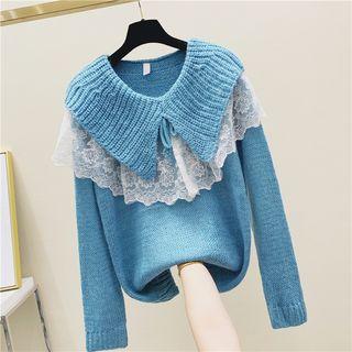Collared Lace Trim Sweater