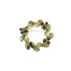 Fashion And Elegant Enamel Green Leaf Imitation Garnet Brooch Silver - One Size