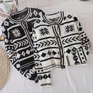 Round-neck Color Block Long-sleeve Knit Jacket