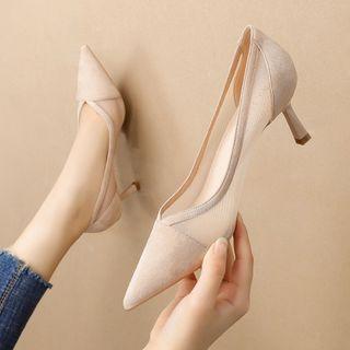 Kitten Heel Mesh Panel Pumps