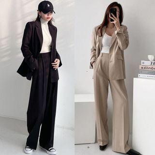 Set: Single-breasted Blazer + Striaght-cut Dress Pants