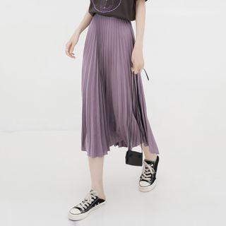 Pleated Midi Skirt Grayish Purple - One Size