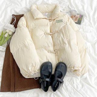 Long-sleeve Lettering Padded Jacket Almond - One Size