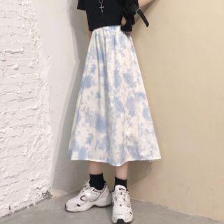 Tie-dye A-line Skirt Light Blue - One Size