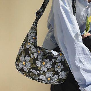 Flower Print Shoulder Bag Black - One Size