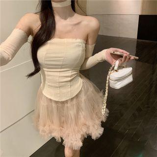 Detachable Sleeve Top / Mesh Mini A-line Skirt