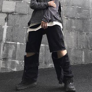 Paneled Wide-leg Cargo Jeans