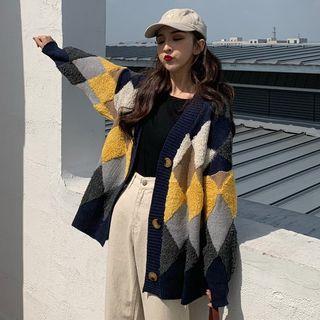 Diamond Pattern Cardigan As Shown In Figure - One Size